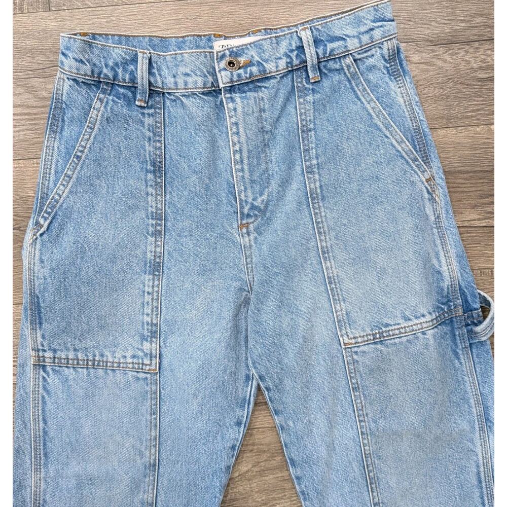 Zara Carpenter Jeans Size 4 Double Knee High Rise Straight - Picture 6 of 8